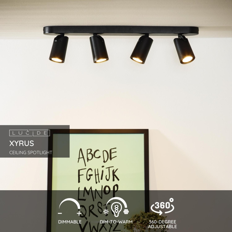 Lucide XYRUS - Stropné bodové svietidlo - LED Dim to warm - GU10 - 4x5W 2200K/3000K - Black